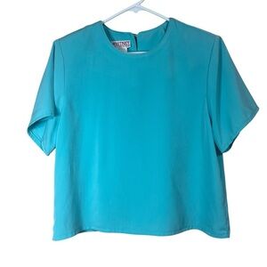 Vintage (1980s-90s) Whitney Collection Teal Short Sleeve Blouse Crop Sz Medium
